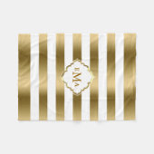 モノグラーム金ゴールドと白ストライプ色の幾何学的パターン フリースブランケット (正面(横))