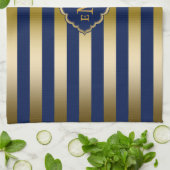 モノグラーム金ゴールドストライプ幾何学的パターン キッチンタオル (折り畳み)