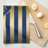 モノグラーム金ゴールドストライプ幾何学的パターン キッチンタオル (四つ折り)