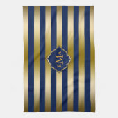 モノグラーム金ゴールドストライプ幾何学的パターン キッチンタオル (縦)