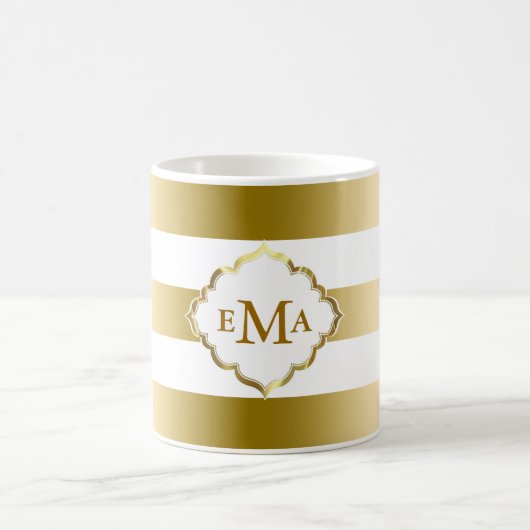 モノグラーム金ゴールドストライプ幾何学的パターン コーヒーマグカップ (中央)