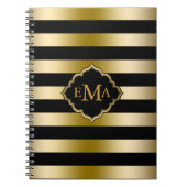 モノグラーム金ゴールドストライプ幾何学的パターン ノートブック (正面)