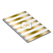 モノグラーム金ゴールドストライプ幾何学的パターン ノートブック (右側)