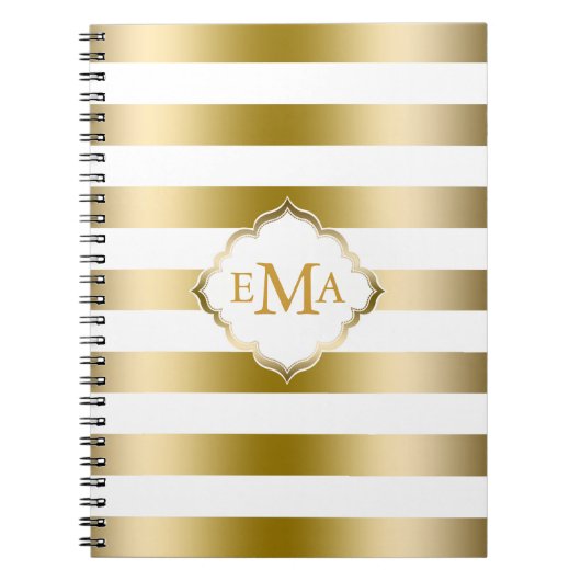 モノグラーム金ゴールドストライプ幾何学的パターン ノートブック (正面)