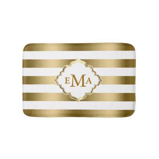モノグラーム金ゴールドストライプ幾何学的パターン バスマット (正面)