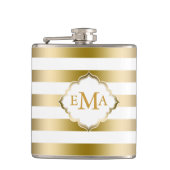 モノグラーム金ゴールドストライプ幾何学的パターン フラスク (正面)