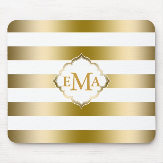 モノグラーム金ゴールドストライプ幾何学的パターン マウスパッド (正面)