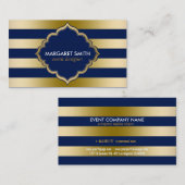 モノグラーム金ゴールドストライプ幾何学的パターン 名刺 (正面/裏面)