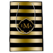 モノグラーム金ゴールドトーンとブラックストライプパターン ミディアムペーパーバッグ (正面)