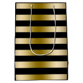 モノグラーム金ゴールドトーンとブラックストライプパターン ミディアムペーパーバッグ (裏面)