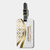 モノグラーム金ゴールド及び白フローラダマスク ラゲッジタグ (正面縦)