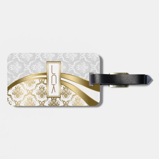 モノグラーム金ゴールド及び白フローラダマスク ラゲッジタグ (裏面横)