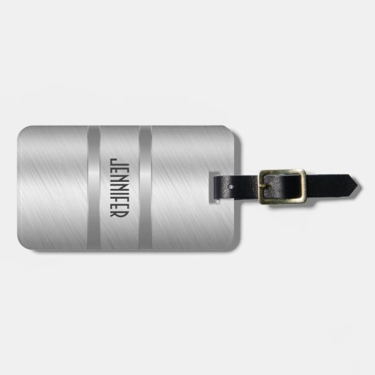 モノグラーム金属シルバーブラシ仕上げアルミルック ラゲッジタグ (正面横)