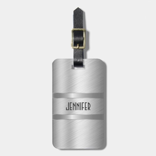 モノグラーム金属シルバーブラシ仕上げアルミルック ラゲッジタグ (正面縦)