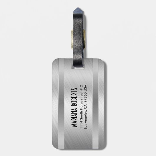 モノグラーム金属シルバーブラシ仕上げアルミルック ラゲッジタグ (裏面縦)