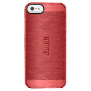 モノグラーム金属赤ブラシ仕上げアルミルック クリア iPhone SE/5/5sケース