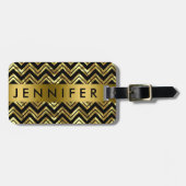 モノグラーム金属金ゴールドジグザグ山形パターン ラゲッジタグ (正面横)