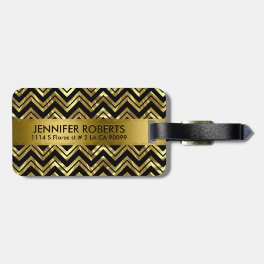 モノグラーム金属金ゴールドジグザグ山形パターン ラゲッジタグ (裏面横)