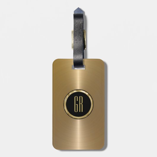 モノグラーム金属金ゴールドステンレス鋼ルック ラゲッジタグ (裏面縦)