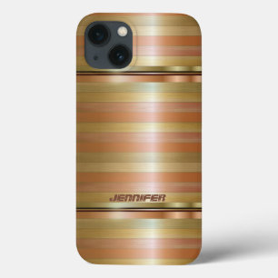 モノグラーム金属銅ストライプ金ゴールドアクセントiP iPhone 13ケース