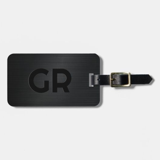 モノグラーム黒ブラシ仕上げメタリックテクスチャ ラゲッジタグ (正面横)