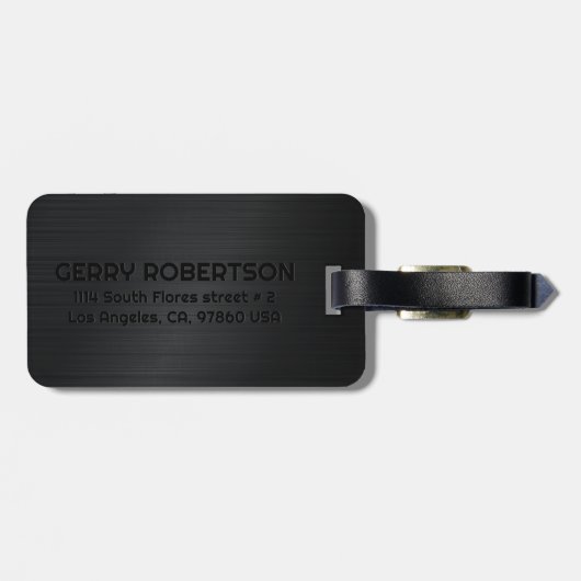 モノグラーム黒ブラシ仕上げメタリックテクスチャ ラゲッジタグ (裏面横)