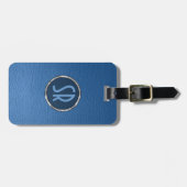 モノグラー擦り切れたドのブルーレザールック ラゲッジタグ (正面横)