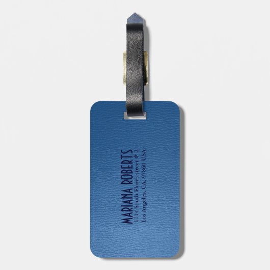 モノグラー擦り切れたドのブルーレザールック ラゲッジタグ (裏面縦)