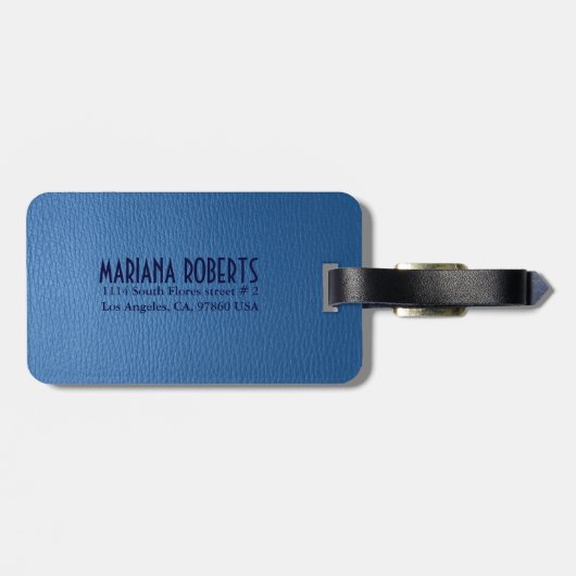 モノグラー擦り切れたドのブルーレザールック ラゲッジタグ (裏面横)