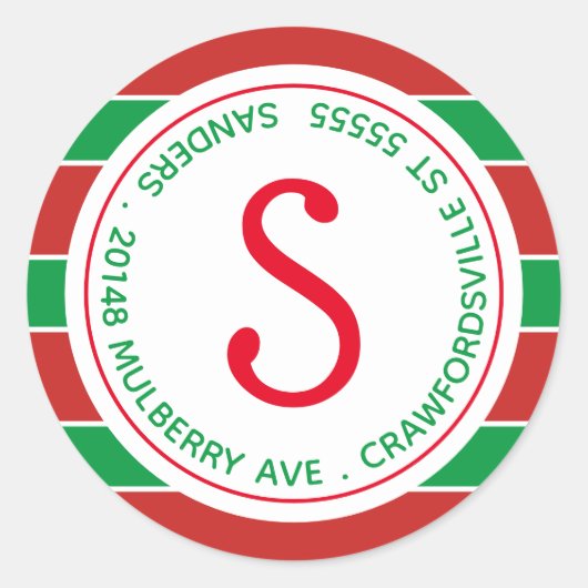 モノグラ伝統的ムストライプ差出人住所 ラウンドシール (正面)