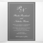 モノグラ伝統的ムフォーマルフォトグレイ結婚ズ 三つ折り招待状 (内部中)
