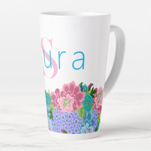 モノグラ名門私立校風のム名を持つ中華料理 カフェラテマグ (右アングル)