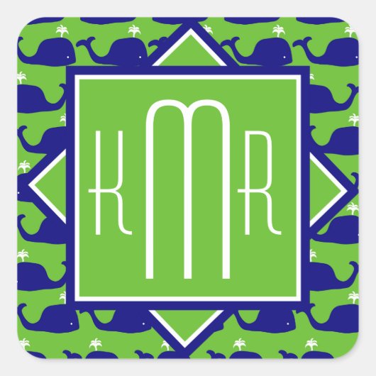 モノグラ名門私立校風のム |クジラとクジラ（緑） スクエアシール (正面)