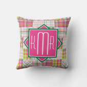 モノグラ名門私立校風のム |ピンク&グリーンプレイド クッション (裏面)