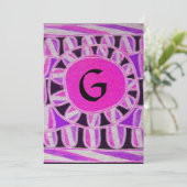 モノグラ太陽のム、鮮やかなピンクのバイオレットブルー白黒 招待状 (スタンド正面)