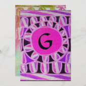 モノグラ太陽のム、鮮やかなピンクのバイオレットブルー白黒 招待状 (正面/裏面)