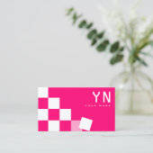 モノグラ市松模様にムと写真とピンクと白 名刺 (スタンド正面)