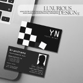 モノグラ市松模様にムと写真を持つ黒いダークグレー 名刺