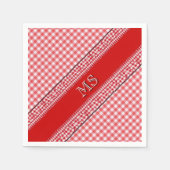 モノグラ市松模様にム付き赤ナプキンス スタンダードカクテルナプキン (正面)