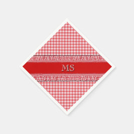 モノグラ市松模様にム付き赤ナプキンス スタンダードカクテルナプキン