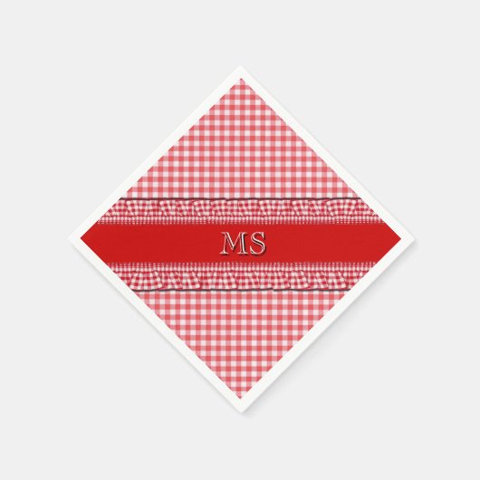 モノグラ市松模様にム付き赤ナプキンス スタンダードカクテルナプキン (角)