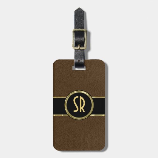 モノグラ擦り切れたム仕上げブラウンレザールック2 ラゲッジタグ (正面縦)