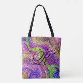 モノグラ数々のム付き色のキラキラ抽象デザイン トートバッグ (裏面)