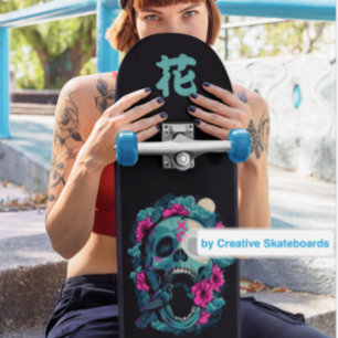 モノグラ日本のム花付き頭蓋骨スケートボード スケートボード