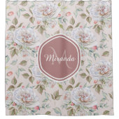 モノグラ淡い色のムと名前を持つピンクのバラ模様 シャワーカーテン (正面)