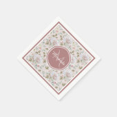 モノグラ淡い色のムと名前を持つピンクのバラ模様 スタンダードカクテルナプキン (角)