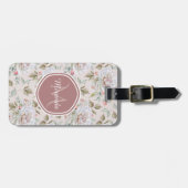 モノグラ淡い色のムと名前を持つピンクのバラ模様 ラゲッジタグ (正面横)