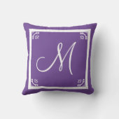 モノグラ無地のム明るい紫パーソナライズされたのカスタム クッション (裏面)