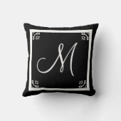モノグラ無地のム黒パーソナライズされたカスタム クッション (裏面)
