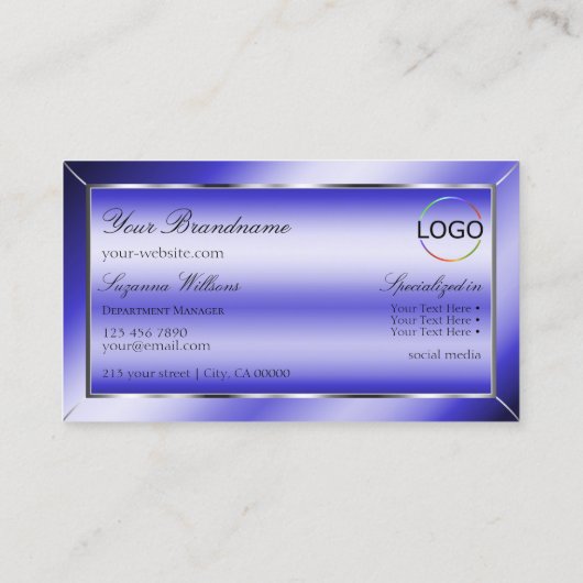 モノグラ王室のムとロゴ付きブルーシルバーデコール 名刺 (裏面)